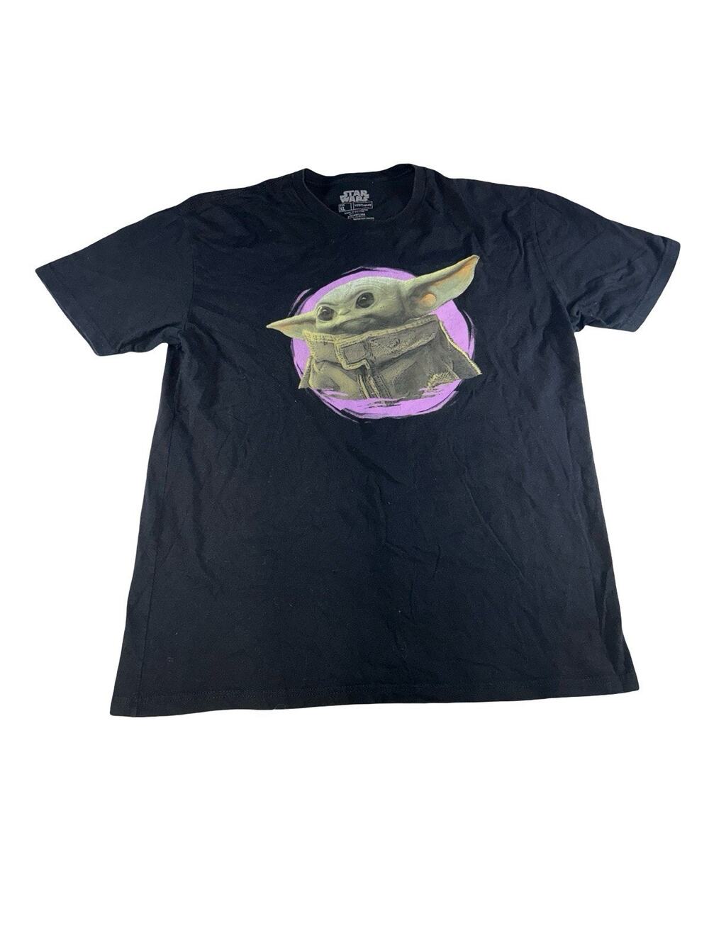 Star Wars The Mandalorian Grogu Baby Yoda Purple Circle Black T-Shirt XL